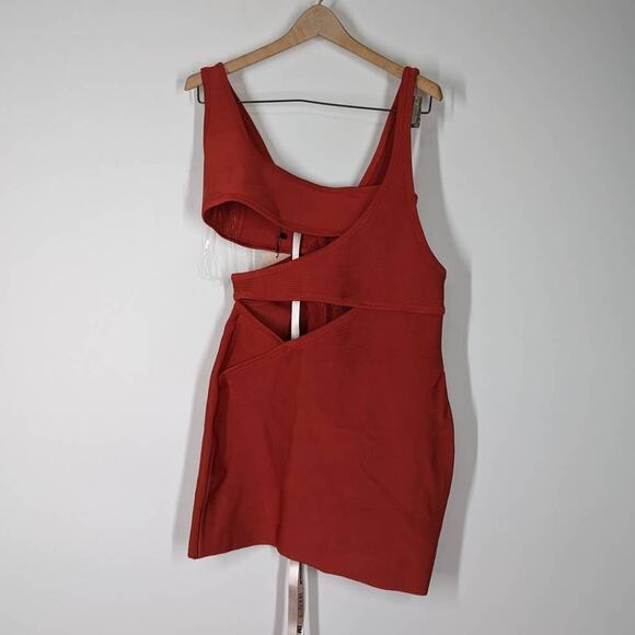 HOUSE OF CB Michi Rust Cutout Bandage Bodycon Mini Dress Large Sleeveless NWT - Picture 4 of 9